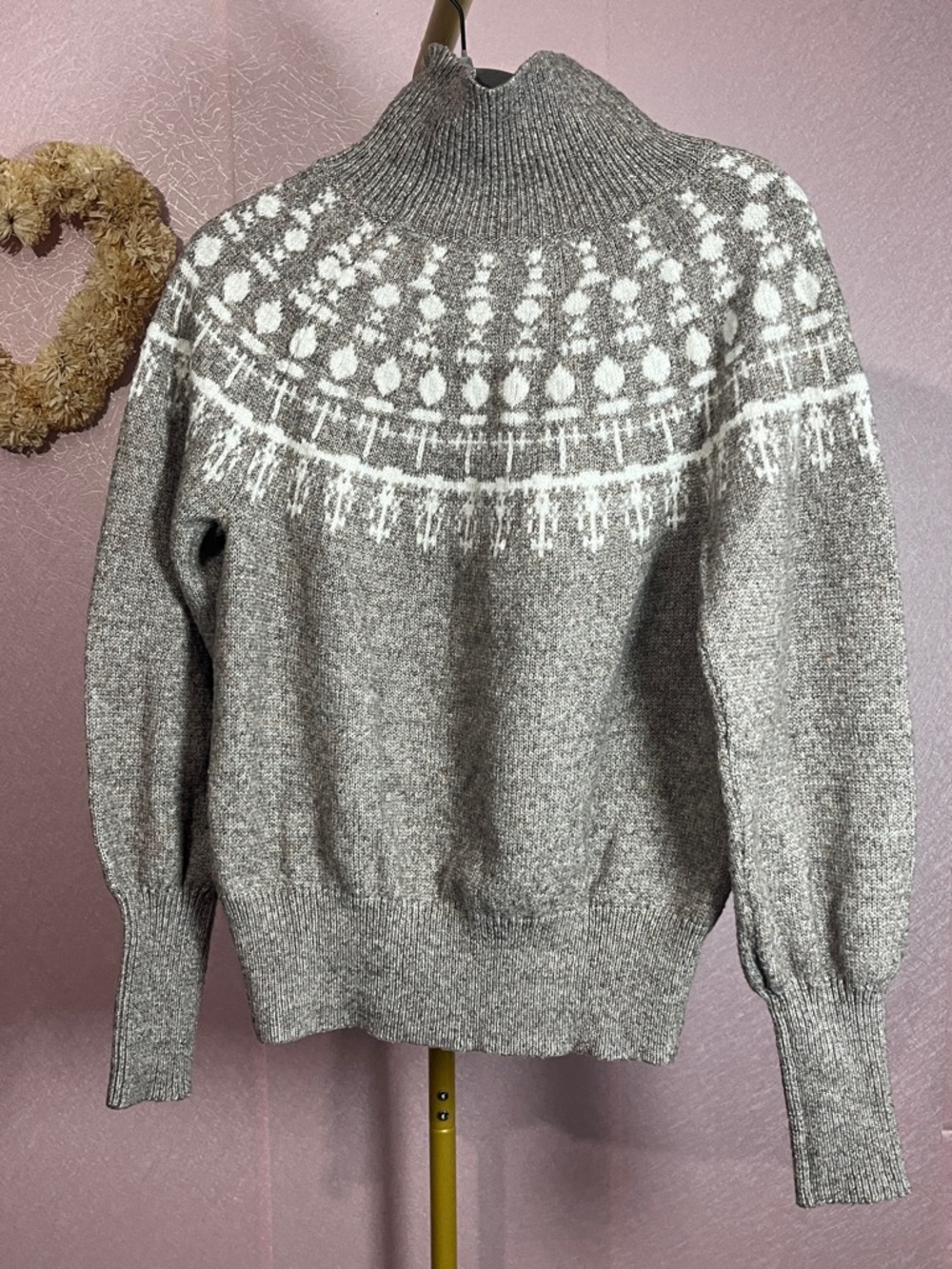 Cozy Heather Gray Fair Isle Turtleneck Sweater - Picture 3 of 4